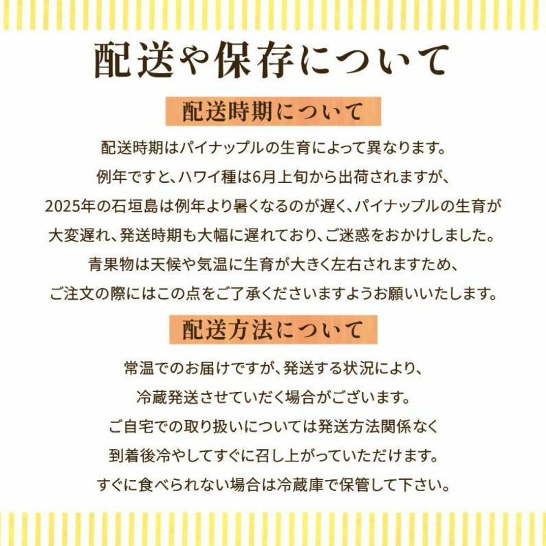 <数量限定・送料込・配送日指定対応不可>石垣の太陽と風が育てた、極上の甘酸っぱさ・石垣島産パイナップル・ハワイ種種 約2.8kg(2~4玉) 〈常温〉|やえやまファーム