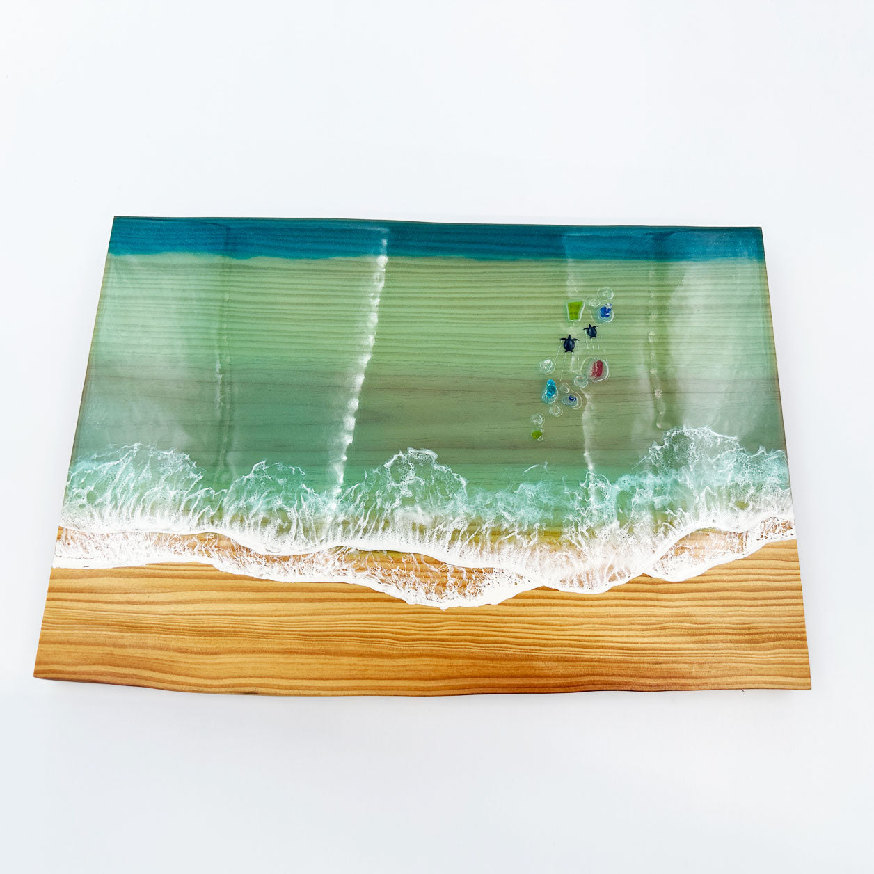 『SYOUTA OceanArt 』海レジンアート:沖縄のちゅら海を持ち帰ったような、海の琉球松♪(琉球ガラス入り)