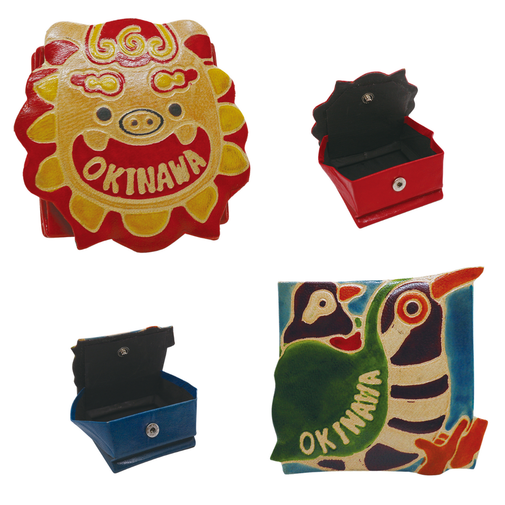 世界遺産沖縄シーサーデザイン高級本革小銭入れファスナー小物入れ